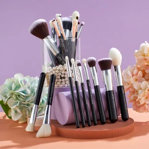 Professional 15-25 Piece Makeup Brush Set with Natural Synthetic Bristles for Foundation Powder Concealer Contour Eyeshadow Blending