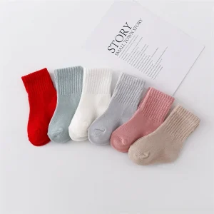 Newborn Infant Socks 6 Pairs Solid Color Soft Cotton Baby Boy Girl Socks for 0-12 Months Spring Autumn Collection