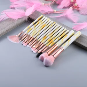 15Pcs Marble Handle Makeup Brush Set for Seamless Blending of Powder, Eye Shadow, Foundation, Blush, and Highlighter Cosmetics