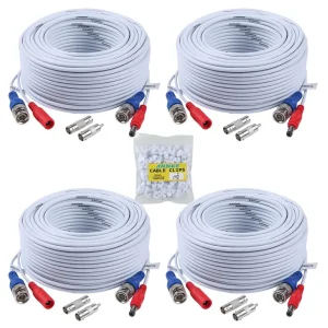 30M/100 Feet Pre-Made Video Power Cable for CCTV Camera Systems with 2.1mm DC Plug and BNC Connectors