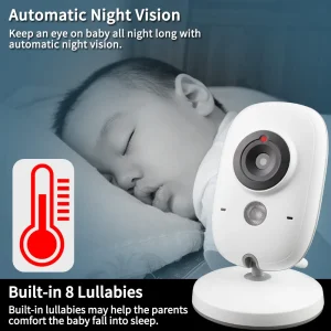 Wireless Video Baby Monitor with Night Vision and Temperature Monitoring 3.2 Inch High Resolution Color LCD Display