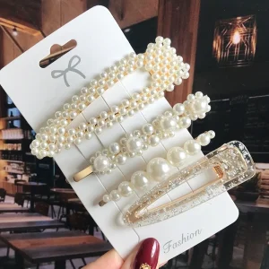 Fashion Hair Clips with Pearl Accents and Geometric Pattern for Ladies and Teens