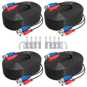 30M/100 Feet Pre-Made Video Power Cable for CCTV Camera Systems with 2.1mm DC Plug and BNC Connectors