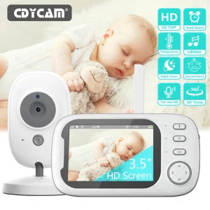 Wireless Baby Monitor System with 3.5 Inch Screen, Night Vision, Temperature Monitoring, and 2-Way Audio for Baby Safety and Security