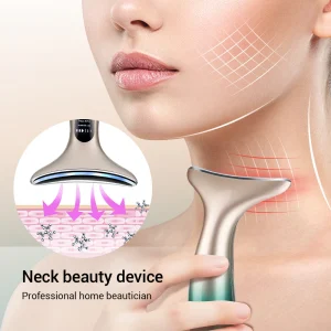 LED Photon Therapy Neck and Face Rejuvenation Device for Anti Aging, Skin Tightening, and Double Chin Reduction with Sonic Vibration and Ions Infusion