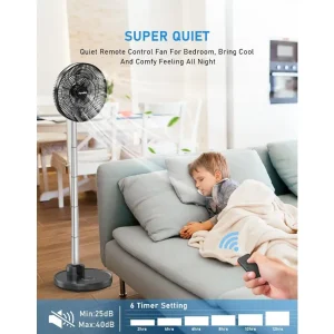 Portable 12 Inch Oscillating Standing Fan with 6 Speed Settings, Digital Display, and Long Lasting 12000mAh Rechargeable Battery