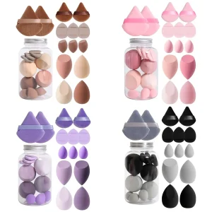 Professional Velvet Makeup Sponge Set with Storage Container, 14 Piece Foundation Blending Kit with Finger Puff and Cosmetic Beauty Blenders