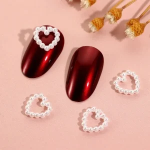 20 Pieces Heart Design Pearl 3D Nail Art Decorations White Jewelry Fashion Accessories