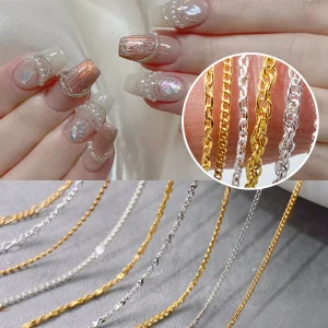 DIY 3D Nail Decorations with Metal Chain Nail Charms and Rhinestones for Nail Art Enthusiasts and Professionals