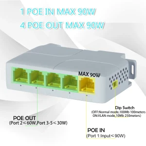 100m POE+ Extender with 4 10/100/1000M LAN Ports for IP Cameras Wireless Access Points and Network Equipment