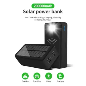 High-Capacity 200000mAh Solar Powered Portable Charger for Mobile Phones with Wireless Charging and Fast Charging Technology