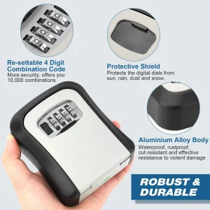 Wall Mounted Digital Key Storage Box with 4-Digit Combination Lock for Home and Office Security