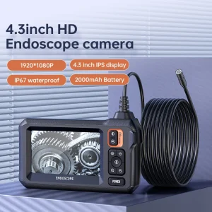 Industrial Waterproof Borescope Camera with 4.3 Inch HD IPS Screen 1080P and 8 Adjustable LED Lights for Pipe Inspection and Car Repair