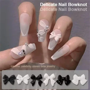 Kawaii Black Bow Resin Butterfly Nail Art Charms for DIY Manicure Decoration and Nail Jewelry Making