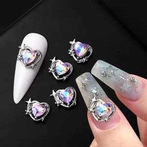 Nail Decoration Accessories 5PCS Luxury Starlight Moon Asterism Jewelry Parts Heart Shaped Nail Art Charms for Manicure