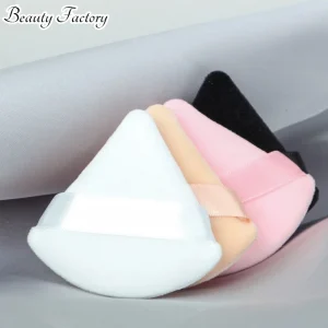 Professional Large Triangular Makeup Powder Fan Brush with Soft Powder Puff and Dry Puff Sponge for Flawless Setting