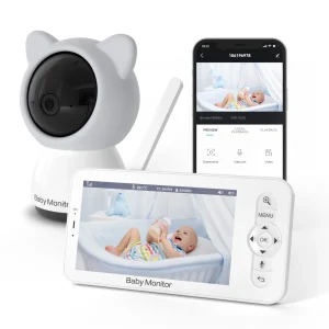 Wireless Video Baby Monitor with 5 Inch LCD Screen and HD Camera, Two-Way Audio, Night Vision, Lullabies, and Temperature Sensor for Newborns