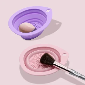 Portable Silicone Makeup Brush Cleaning Kit with Folding Bowl and Soft Mat for Eyeshadow Brushes and Powder Puffs