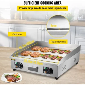 High-Capacity Electric Flat Top Grill with Adjustable Temperature and Non-Stick Surface for Versatile Cooking of Pancakes, Burgers, and More