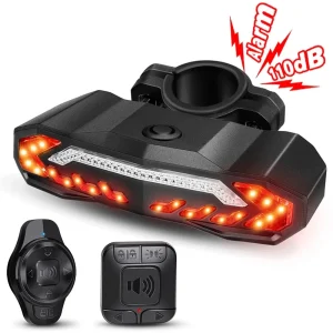 Wireless 5-in-1 Bike Taillight with Turn Signals, Anti-Theft Alarm, LED Rear Light, Waterproof, and 6 Light Modes for Night Riding Safety