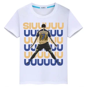 Authentic Cristiano Ronaldo Inspired Kids Fashion Clothing – Summer Short Sleeve White Casual T-Shirts for Boys and Girls