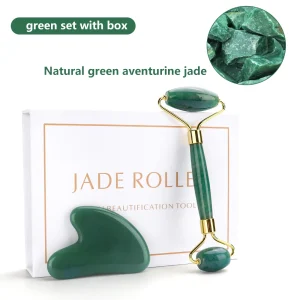 Premium Quality Hand-Polished Jade Stone Facial Massager Roller with Gua Sha Tool for Skin Lifting and Relaxation