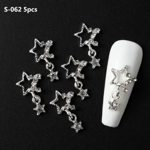 Metal Nail Art Decorations Set of 10Pcs Pink Blue Purple Heart Butterfly Rhinestones 3D Nail Charms