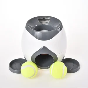 Pet Food Treat Dispenser with Interactive Tennis Ball Feeder for Reducing Boredom and Encouraging Slow Eating Habits in Dogs