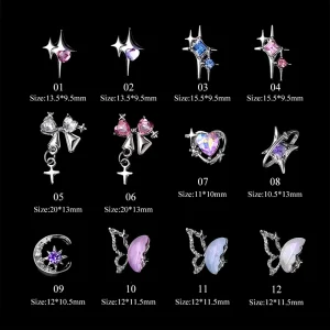 Luxury Nail Art Accessories 5PCS Set Heart Shaped Starlight Moon Asterism Charms for Manicure Decoration