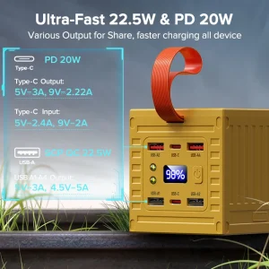 Portable 60000mAh Power Station with 22.5W Fast Charging and Dual Bright LED Light for Outdoor Use