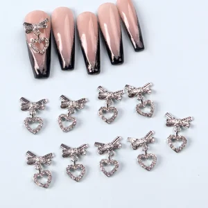 10 Piece Silver Heart Shaped Alloy Nail Art Charm Set with 3D Sailor Metal Hollow Heart Design for Luxury Manicure and Nail Jewelry Lovers