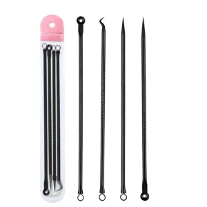 4 PCS Stainless Steel Acne Extractor Tool with Needle Hook for Effective Blackhead and Whitehead Removal and Pore Cleansing