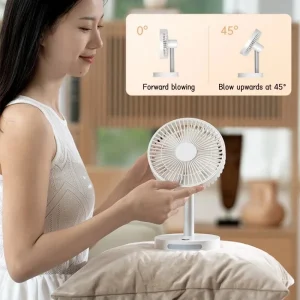 New Mini Desk Air Fan with Night Light, 5 Speeds, and USB Rechargeable 3600mAh Battery for Strong Wind