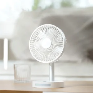 USB Powered Portable Table Fan with 5 Speeds, 3600mAh Battery, and Night Light for Quiet and Efficient Air Circulation