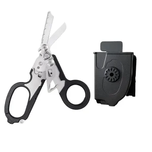 All-in-One Tactical Scissors for Leatherman Enthusiasts, Offering Shearing, Cutting, Prying, and Hammering Functions for Wilderness First Aid and Self-Defense