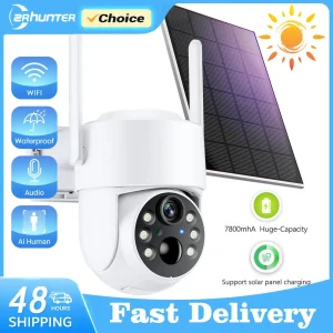 Wireless Outdoor WiFi PTZ IP Camera 4MP HD with Solar Power and Long-Lasting 7800mAh Battery for Home Security Surveillance