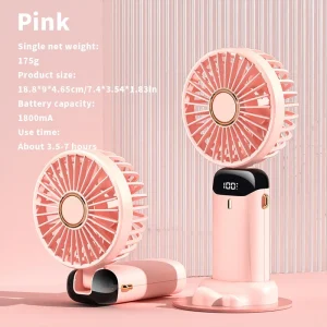 Neck Hanging USB Rechargeable Fan with 90° Adjustable Design, 5 Speed Wind Adjustment and Built-in Phone Stand for Hands-Free Viewing