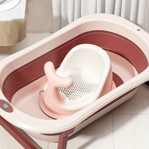 Intelligent Folding Baby Bath Tub with Temperature Display, Non-Slip Mat and Storage Functionality