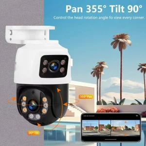 360° Wired Video Surveillance IP Camera with Dual Screens and Night Vision for Indoor and Outdoor Use