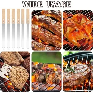 Professional Grade Kabob Skewers Set 201 Stainless Steel with Wooden Grip Handle for Outdoor BBQ and Brazilian Churrasco Cooking