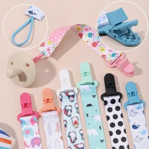 Adjustable Baby Pacifier Clips with Anti-Drop Buckle and Cartoon Ribbon for Dummy Nipple Soother Holder