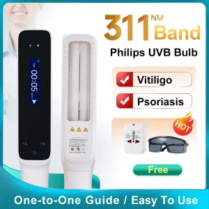 Professional Grade 311nm UV Phototherapy Device Kit for Vitiligo, Psoriasis, and Eczema Treatment at Home with Woods Lamp Diagnostic Tool