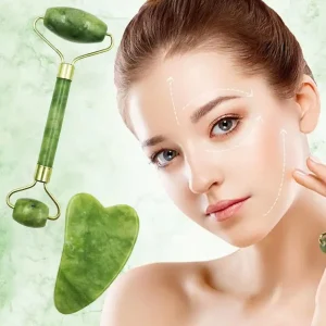 Natural Stone Gua Sha Facial Massager Tool with Exquisite Skincare Roller for Face and Body Relaxation