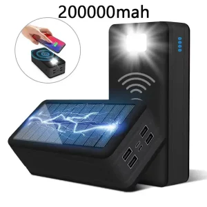 Portable Solar Power Bank 200000mAh with Wireless Charging and High-Speed Charging for Outdoor Enthusiasts and Mobile Users