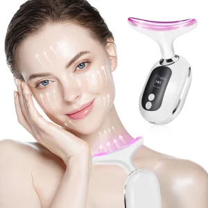 Professional Neck and Face Lifting Beauty Device with LED Photon Therapy, Vibration and Sonic Massager for Skin Tightening and Wrinkle Removal