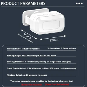 Infrared Sensor Door Chime Alarm with 20 Songs and Custom Voice Recording for Home Security and Welcome System