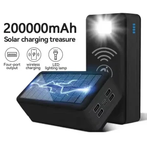 High-Capacity 200000mAh Solar Powered Portable Charger for Mobile Phones with Wireless Charging and Fast Charging Technology