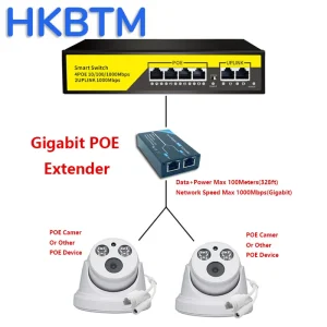 Gigabit 2 Port PoE Extender for Long Distance Networking up to 200m, IEEE 802.3af/at PoE+ Standard, 10/100/1000Mbps, POE Repeater with 2 RJ45 Ports