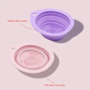 Multifunctional Folding Makeup Brush Cleaning Bowl with Soft Silicone Scrubber for Cleaning Eyeshadow Brushes, Makeup Sponges and Powder Puffs