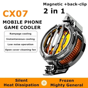 Gaming Smartphone Cooler with 15W RGB Light Fan and Magnetic Back Clip for Mobile Phone Radiator Cooling